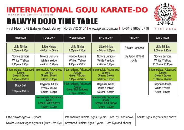 Feb 2022 IGK Victoria Class Timetable